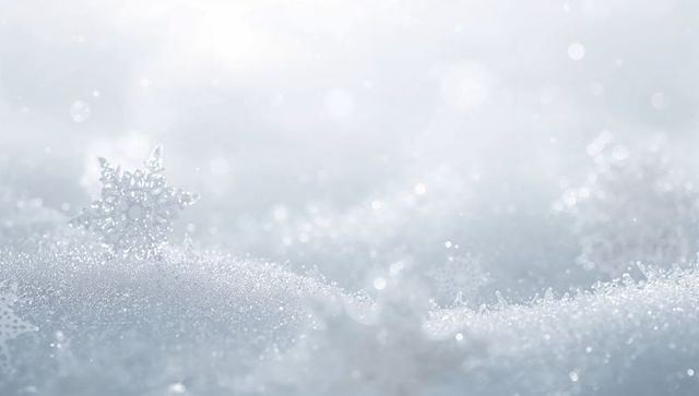 Glinting hexagonal snowflake crystal nesting on fresh sparkling snow macro closeup frost