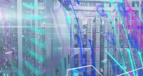 Futuristic Visual Data Stream Over Modern Server Racks