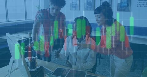 Professionals Analyzing Stock Market Data in Modern Office Setting