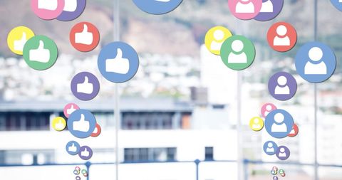 Colorful Digital Social Media Icons Over Cityscape - Download Free Stock Images Pikwizard.com