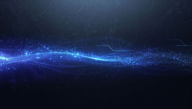 Streaming Neon Energy Ribbon Across Dark Tech Canvas with Particle Trail