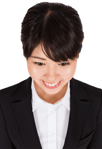 Happy Asian Businesswoman Looking Down Transparent Background