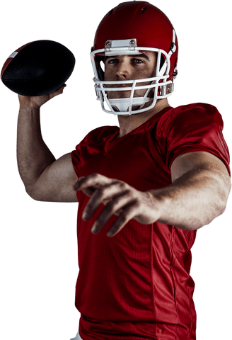 American football player throwing with transparent white background