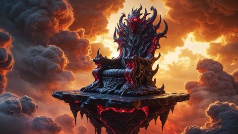 Majestic volcanic throne in surreal fantasy hell realm