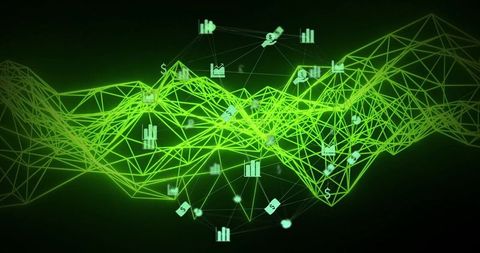 Futuristic Digital Wireframe with Financial Icons