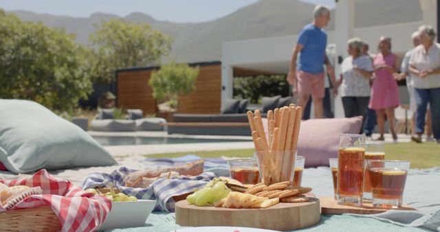 Family Enjoying Outdoor Picnic Near Pool on Sunny Day - Download Free Stock Images Pikwizard.com