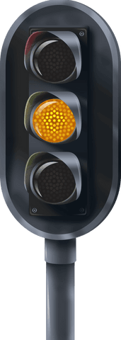 Detailed illustration of a yellow pedestrian traffic light with a transparent background. It depicts the caution signal for thoroughfares, useful for educational materials, transport safety guides, traffic management presentations, or designing urban planning documents.