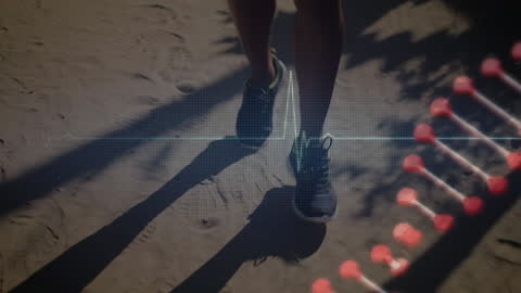 Runner's Legs with Digital Overlay Representing Fitness Data