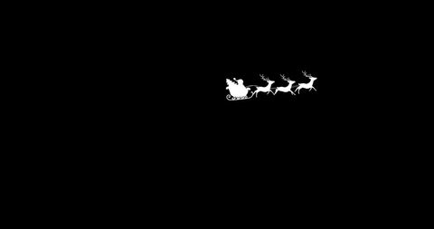 Silhouette of Santa with Sleigh and Reindeer on Black Background