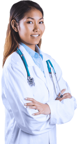 Confident Asian Female Doctor with Stethoscope on Transparent Background