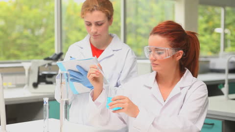 Students Conducting Chemistry Experiment in Laboratory