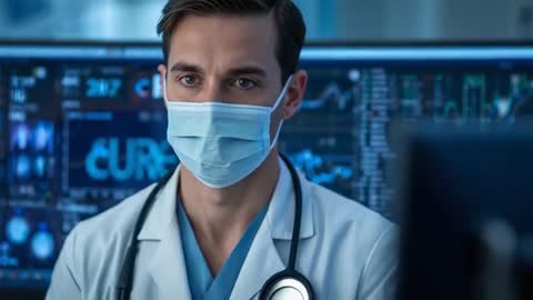 Medical Professional Analyzing High-Tech Data in Control Room