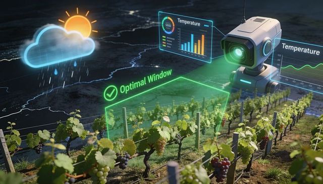 Autonomous camera scanning vineyard and displaying optimal harvest window with ar analytics