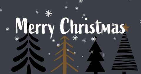 Merry Christmas Winter Scene with Trees and Snowfall