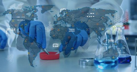 scientist analyzing data with global overlay - Download Free Stock Images Pikwizard.com