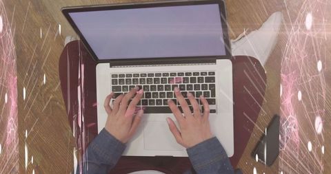 Casual remote work in cozy home environment top view