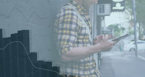 Technology Integration Concept with Data Overlay and Smartphone Use