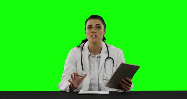 Female Doctor Using Tablet And Speaking Against Green Screen Background - Download Free Stock Images Pikwizard.com