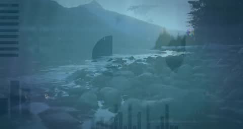 Rocky Mountain Lake with Data Visualization Overlay