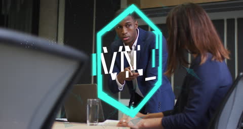 Animated NFT Text in Diverse Office Meeting Setting