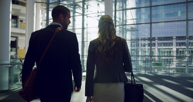 Two Business Professionals Walking in Modern Office Building - Download Free Stock Images Pikwizard.com