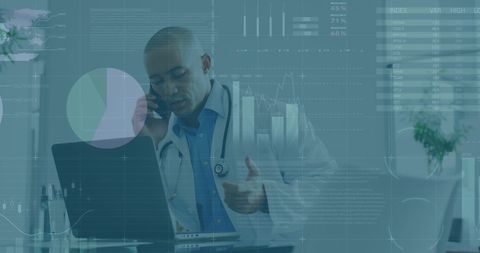 Doctor analyzing digital medical data on laptop