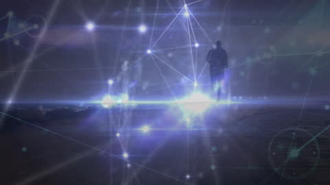 Abstract Connections Overlay On Man Running by Ocean