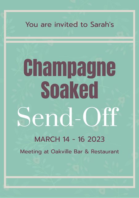 Ideal for sophisticated farewell parties, champagne-themed events or upscale gatherings. The design features stylish fonts and a classy layout, perfect for creating invitations for professional or personal farewell celebrations.