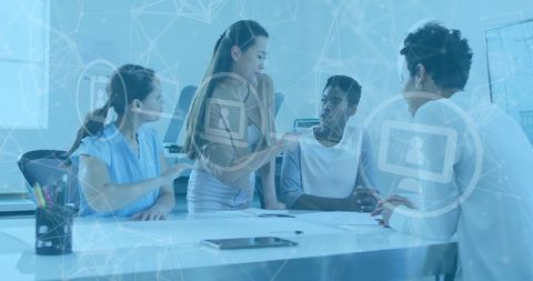 Diverse team engaging in innovative discussion