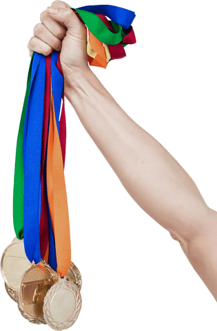 hand holding multiple transparent winners medals on colorful ribbons - Download Free Stock Videos Pikwizard.com