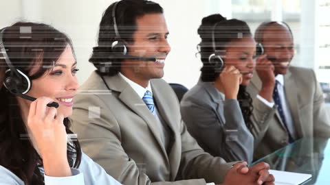 Diverse Call Center Team Engaged in Digital Communication