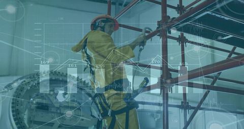 Industrial Climbing Technician Securing Scaffold Inside Energy Facility
