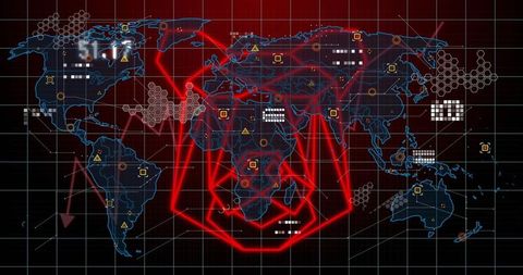 Visualizing global cyber threats with neon network arcs and hexagon clusters