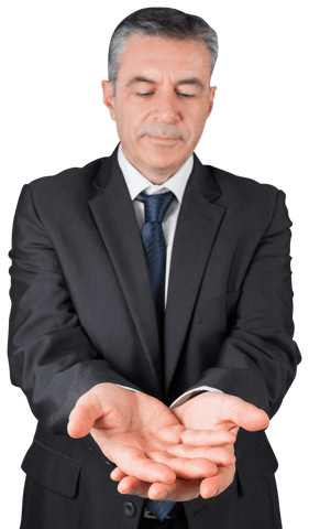 Confident Businessman Holding Open Palms on Transparent Background - Download Free Stock Videos Pikwizard.com