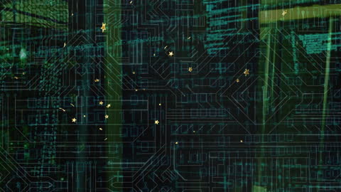 Futuristic Digital Illustration with Circuit Board and Data