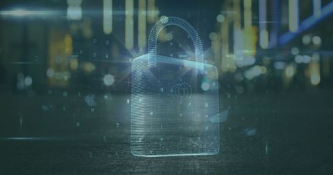 Cybersecurity Protection Digital Lock in Global Cityscape