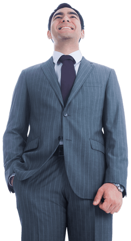 Happy Businessman In Pinstripe Suit On Transparent Background
