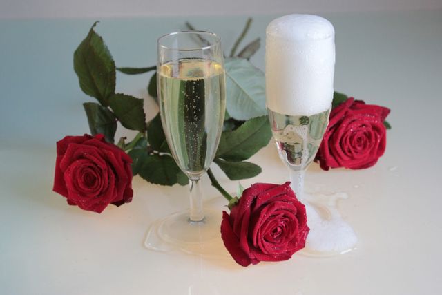 Romantic Scene with Roses and Champagne Glasses - Download Free Stock Photos Pikwizard.com