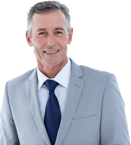 Transparent Confident Businessman in Professional Attire Smiling