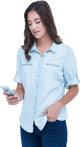 Young Woman Holding Smartphone on Transparent Background - Download Free Stock Videos Pikwizard.com