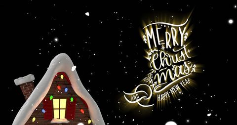 Snowy Chalet with Merry Christmas Greeting Under Night Sky - Download Free Stock Images Pikwizard.com
