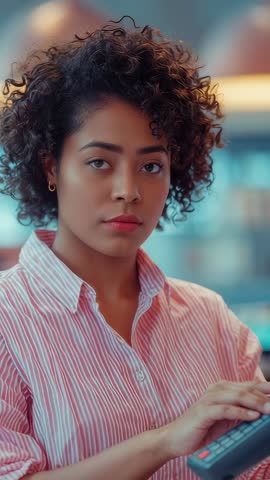 Cashier Processing Card Payment at Cafe Counter Vertical Video for Retail Marketing