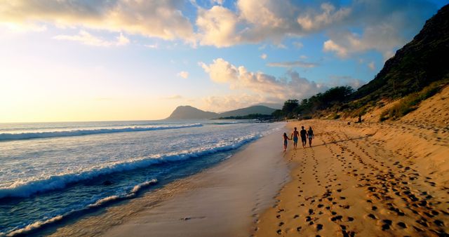 Family Enjoying Sunset Walk on a Tropical Beach - Download Free Stock Images Pikwizard.com