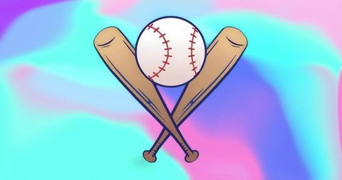 Baseball Bats and Ball on Pastel Gradient Background