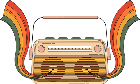 retro radio emitting rainbow sound-waves on transparent background - Download Free Stock Videos Pikwizard.com