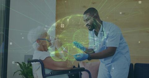 Nurse Explaining Brain Visualization to Elderly Patient