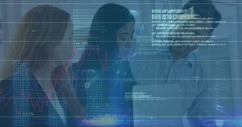 Diverse Team Analyzing Data with Futuristic Graph Overlay - Download Free Stock Images Pikwizard.com