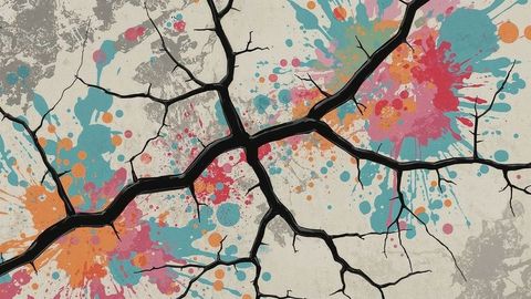 Vibrant abstract art with earthquake fractals and colorful splatters