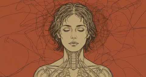 Abstract Mindfulness Meditation with Scribble Lines and Anatomy Overlay