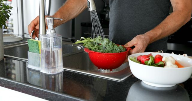 Man Washing Fresh Vegetables in Modern Kitchen Sink - Download Free Stock Images Pikwizard.com